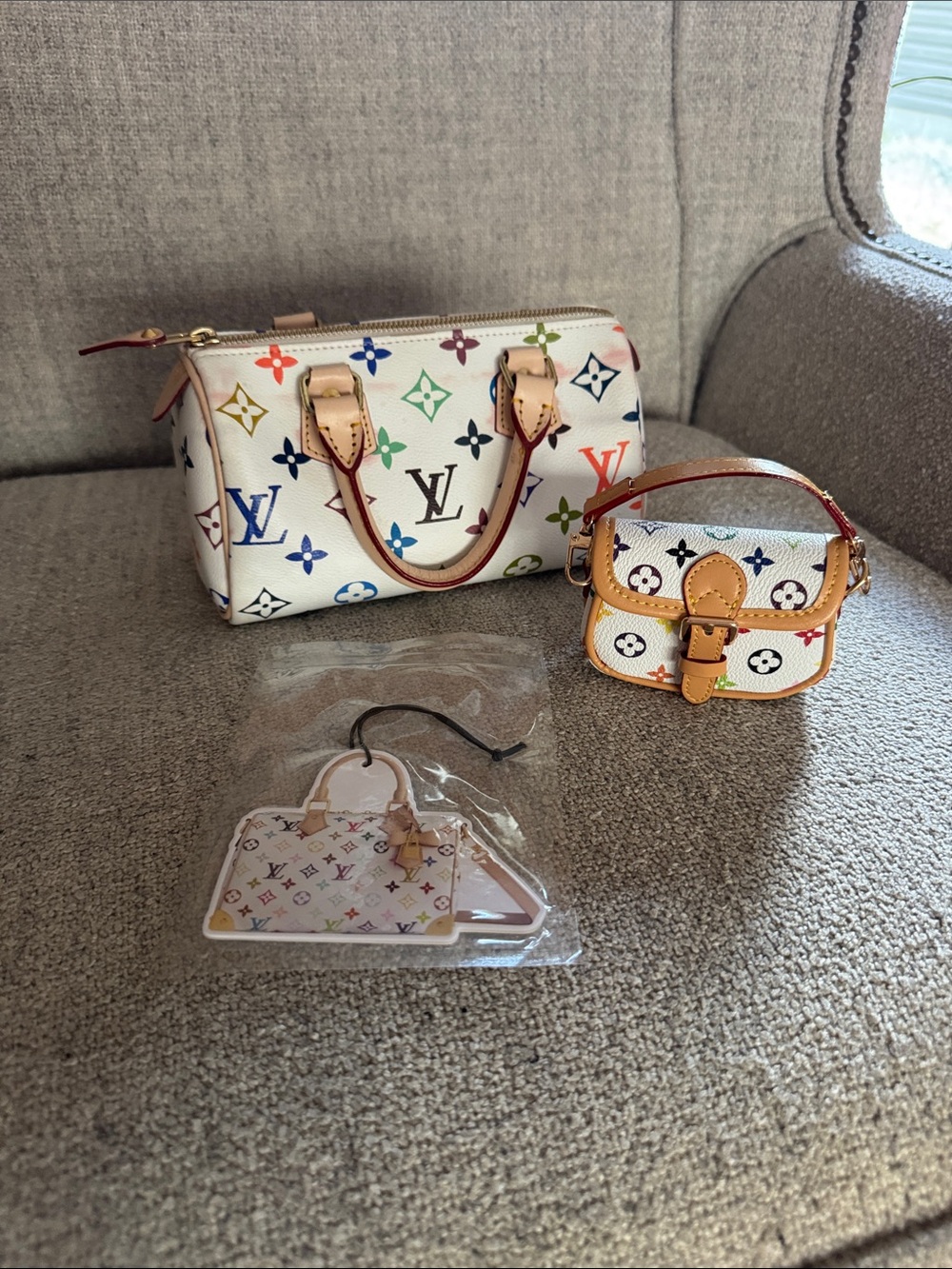 Louis Vuitton White Multicolor Monogram Mini Satchel with Matching Pouch